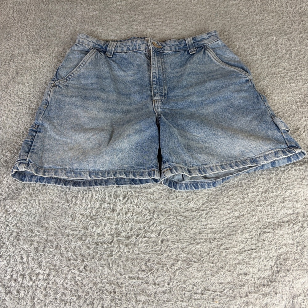 Cotton On Carpenter Denim Shorts Light Wash Blue High Waisted Utility Size US 8